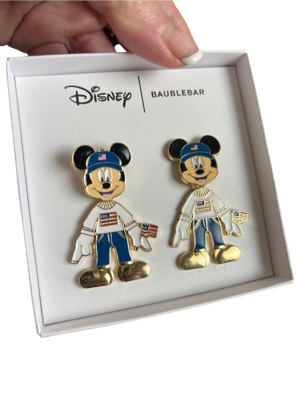 Disney x BaubleBar Mickey Mouse Patriotic American Flag Statement Earrings NWT - Picture 5 of 5